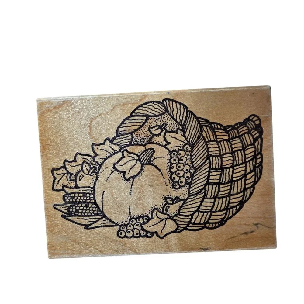Rubber Stamp Set Thanksgiving Wooden Pumpkins Wreaths Seasonal Greetings crafts
